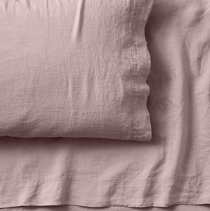 Garnet Hill linen flat sheet and pillowcase set full size dusty lilac